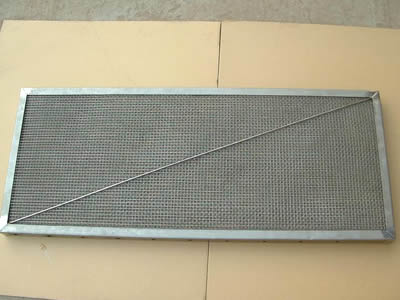 A knitted wire mesh panel with welded wire mesh grilles.