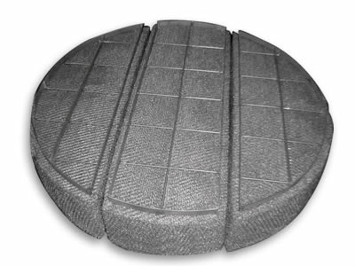 A knitted mesh knitted eliminator with three sections.