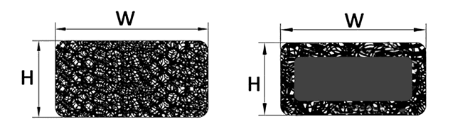 Two drawings of rectangular shape knitted wire mesh gasket. 