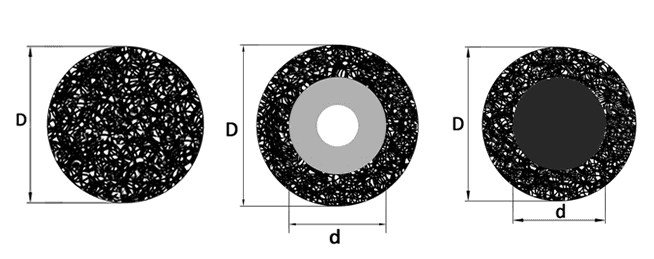 Three drawings of round shape knitted wire mesh gasket.